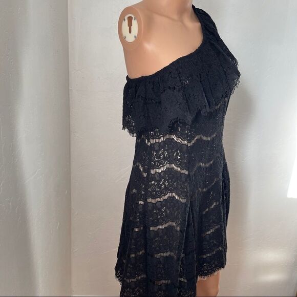 Francesca’s Black Lace Overlay One Shoulder Dress MEDIUM - Picture 5 of 12